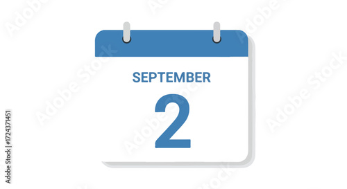 September second stylized calendar illustration denoting a specific date for events, announcements, or reminders and scheduling system