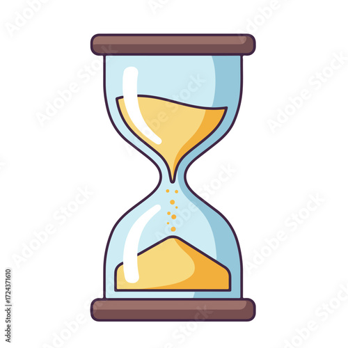 Hourglass of light blue glass with golden sand and brown border
