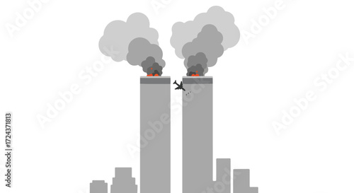 Stylized Illustration of Twin Towers Incident Depicting Tragedy and Loss in Minimalist Vector Art Style