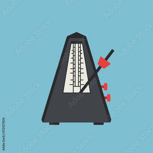 Gray metronome with red adjustments on light blue
