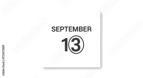 September thirteenth date reminder, single leaf day calendar representation, clean scheduling minimal concept