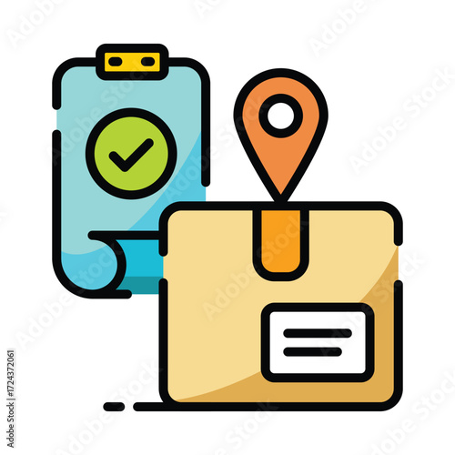 Flat illustration of a checklist package and map pin