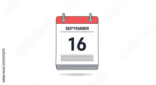 Illustrated September 16th calendar for scheduling and reminding key dates and planning of business events or personal timelines and reminders
