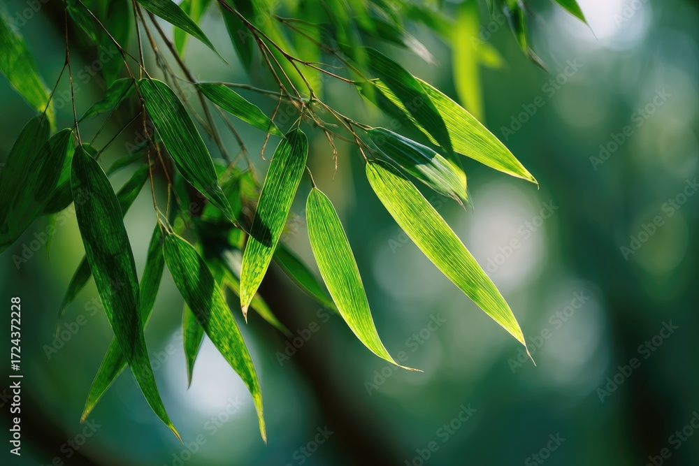 Obraz premium Close-up of vibrant bamboo leaves (1)