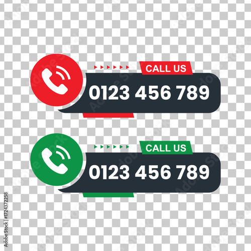 Call us button set with phone icon and number, a modern design for contact information