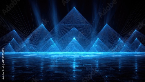 Futuristic pyramid stage with glowing lines