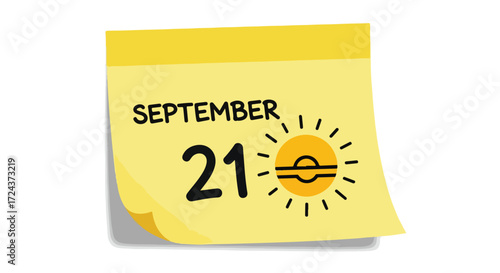 Stylized Yellow Calendar Page Displaying September 21st with Libra Zodiac Symbol Artwork