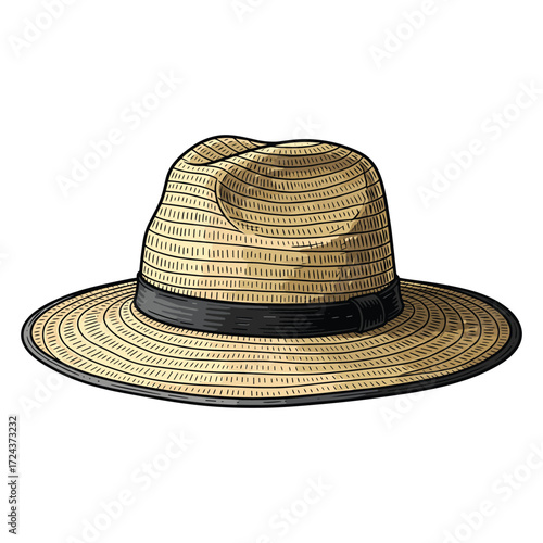 Vector Illustration of Straw Hat in Vintage Style with Natural Colors