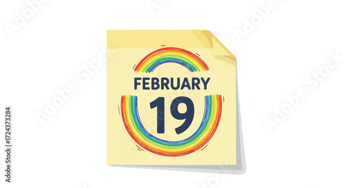 Vibrant February 19th Calendar Icon: Artistic Representation of a Significant Date Celebration Reminder Graphic Illustration
