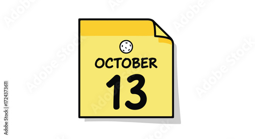 Stylized october 13th calendar icon with a whimsical appearance against a clean white backdrop creating visual interest for various themes