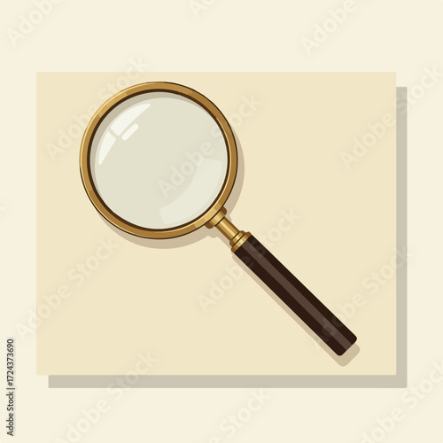 Magnifying glass with brown handle on beige background