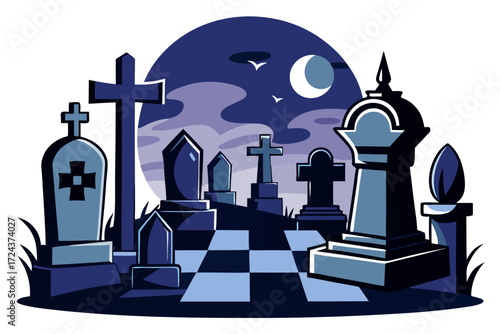 A mysterious haunted library illustration featuring enchanted books flying like bats in the moonlit night. Perfect for Halloween backgrounds, spooky party invitations, eerie posters, gothic fantasy ar