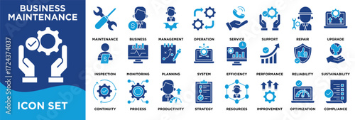 Business Maintenance icon collection set. Containing maintenance, business, management, operation, service, support and repair icon. solid vector.
