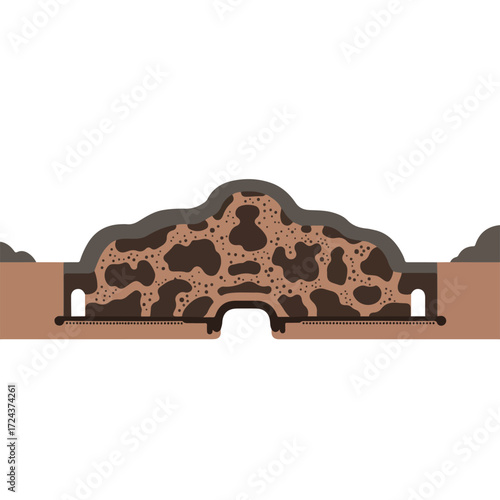 Sectional view of an underground animal nest with tunnels and multiple chambers