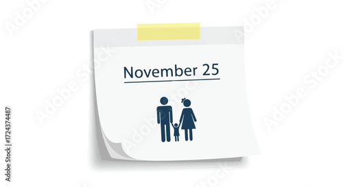 Calendar reminder for family holiday on the twenty-fifth of November featuring family figures pictogram representing togetherness and celebration