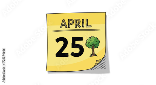 April 25th depiction with symbolic arboreal representation, calendar reminder of a significant date in spring season observation