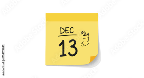 Festive December Thirteenth Reminder: A cheerful yellow sticky note marking a date near the holidays with playful doodle hints at winter joy 87