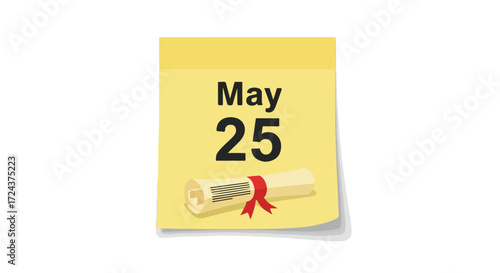 Commencement Day Celebration Concept Illustration on May 25th with Diploma Scroll Isolated Against White Background Depicting Academic Achievement