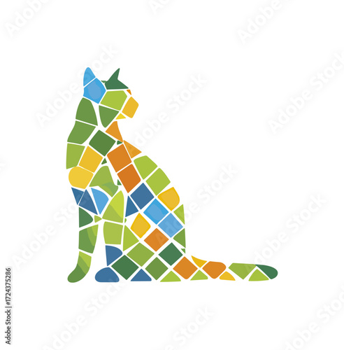 Colorful mosaic cat silhouette