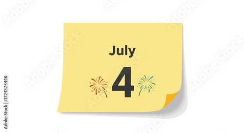 Illustrated fourth of july date on a yellow sticky note conveys a sense of festive anticipation and memorialization