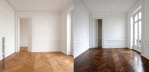 Empty room with herringbone parquet floor