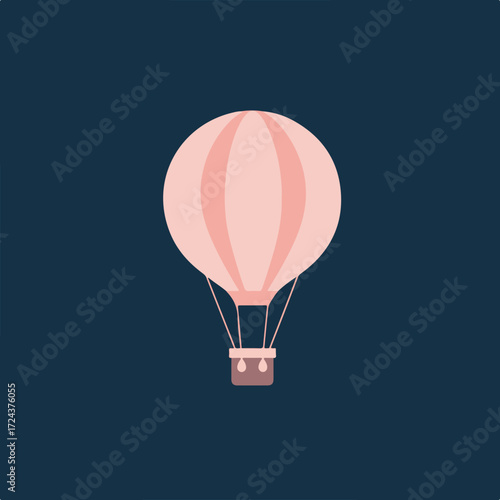 Stylized, flat hot air balloon on dark blue background