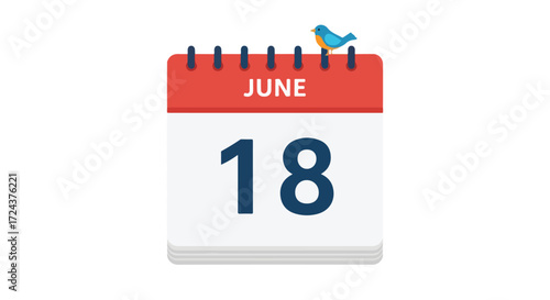 Calendar icon displaying June 18 with a blue bird perched atop, representing a significant date illustration
