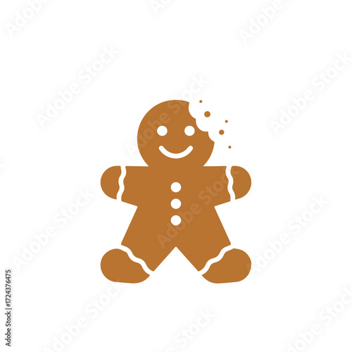 Eaten gingerbread man with smiling face and frosting outline