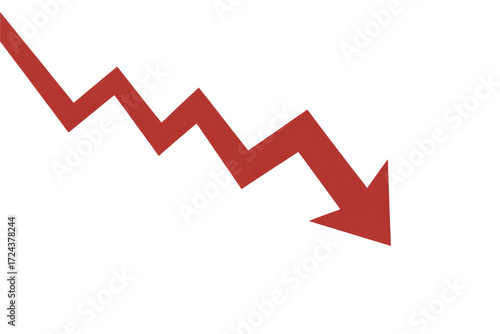downfall red arrow graph falling down, market crash, and loss isolated on transparent background Remove png, Clipping Path, pen tool