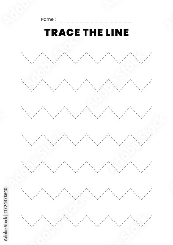 Trace the horizontal zig zag dashed line template for kids education