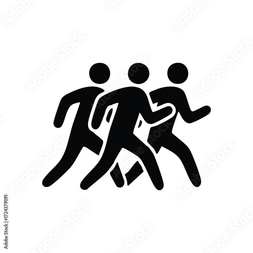 Dynamic Group of People Moving Icon. Abstract illustration showing multiple individuals progressing together. Represents unity, collaboration, forward momentum, and collective journey.