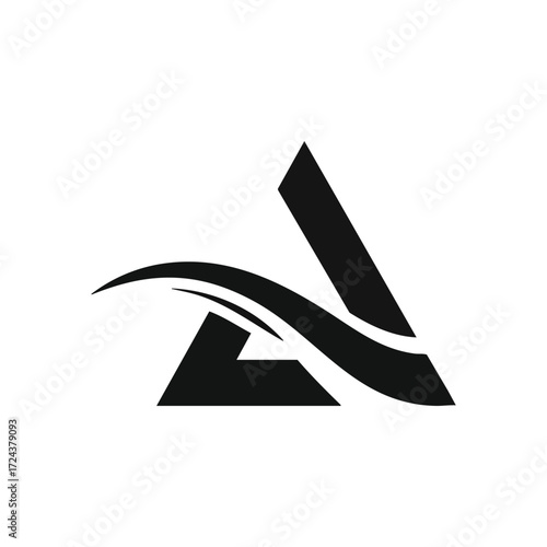 Dynamic Abstract Letter A Logo. A sleek mark features a stylized capital 'A' with a graceful flowing curve, symbolizing innovation, momentum, and modern advancement.
