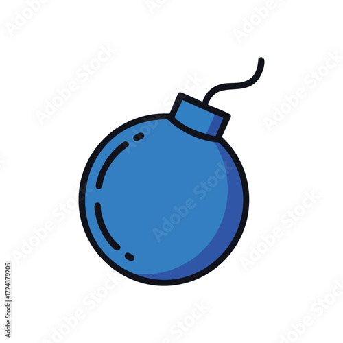 Classic Bomb Device Icon. Vibrant azure explosive object graphic. This icon conveys critical moments, countdowns, and potential threats or exciting challenges in a playful manner.