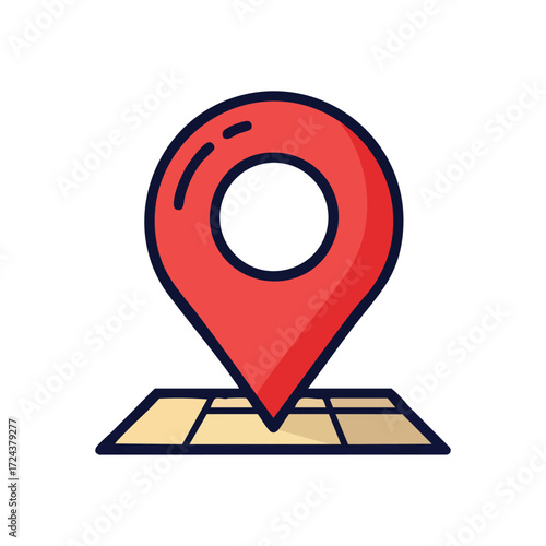 Map Pointer Location Marker Pin. This graphic depicts a vibrant geographic indicator, signifying precise positioning. It symbolizes journey, discovery, and finding new destinations.