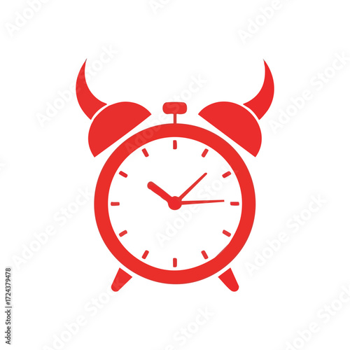 Red Devil Alarm Clock. This crimson timepiece features demonic horns, symbolizing urgent warnings or impending deadlines. It evokes a sense of infernal pressure.