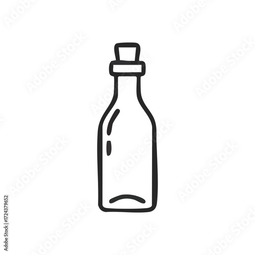 Minimalist Bottle with Cork Icon. This delightful hand-drawn outline depicts a basic flask with a stopper, representing containment, potential, or a hidden message.