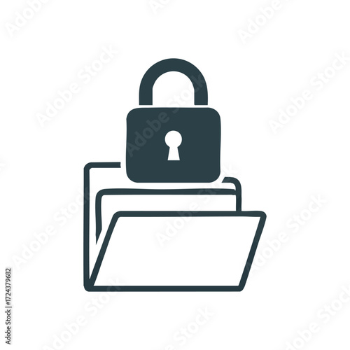 Digital File Security Padlock Icon. This emblem represents safeguarded electronic information and confidential documents, highlighting privacy and access control for data.