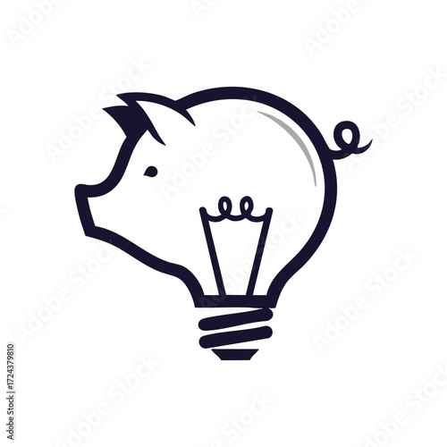 Smart Money Idea Logo. This clever icon blends a piggy bank and a light bulb, symbolizing innovative financial solutions, intelligent savings, and bright economic concepts.