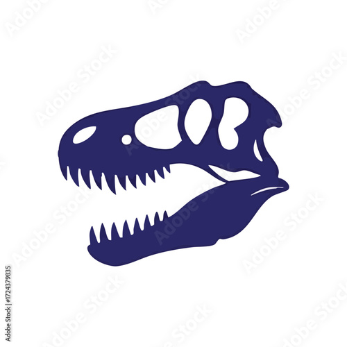 Prehistoric Dinosaur Skull Outline. A striking blue graphic of a primeval reptilian head. This image symbolizes immense power, extinct life, and the marvels of paleontology.