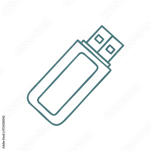 USB Flash Drive Line Icon. A minimalist graphic of a modern portable memory stick. This emblem symbolizes digital information, seamless transfer, and essential computing technology.