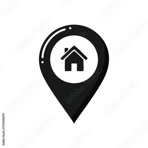 Home Address Map Pin Icon. This graphic depicts a destination marker, signifying residential property or an exact dwelling point. It represents finding comfort and security.