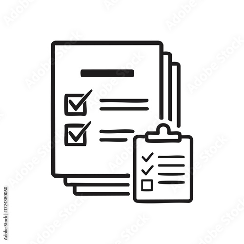 Productivity Checklist Graphic. Minimalist visual depicting organized lists and successful task accomplishment. Conveys efficiency, thoroughness, and project progression.