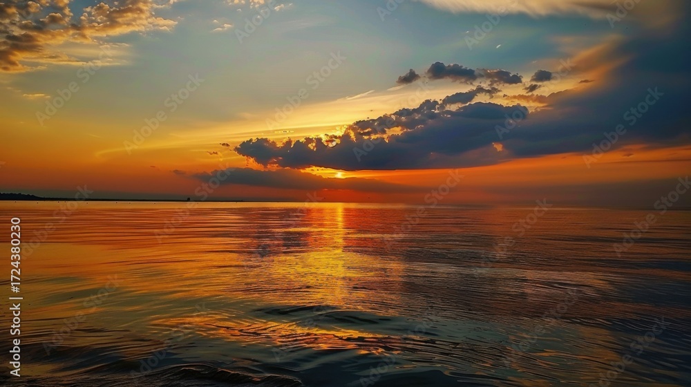 Fototapeta premium Tropical Sunset Water Landscapes: Sea/Ocean Waves, Orange Sky Reflections & Beach Dawn Views