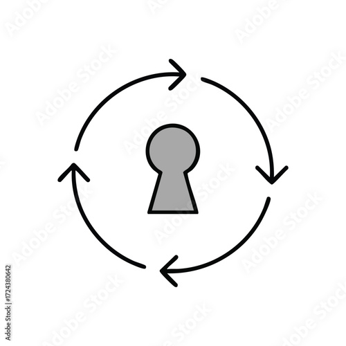 Cyclical Keyhole Access System. This graphic portrays continuous protection, illustrating recurring entry or a complete digital privacy solution. It symbolizes ongoing data safety.