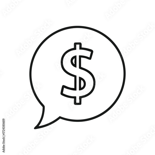 Money Conversation Symbol. Graphic illustrating financial dialogue, budget planning, or earnings. Signifies economic exchange and expenditure awareness.