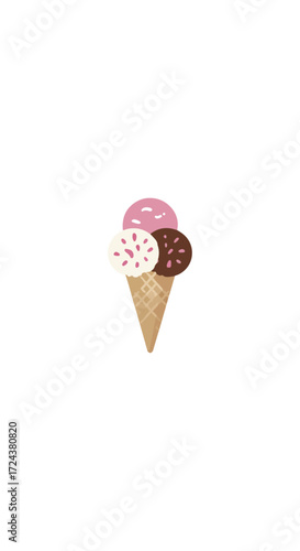Ice cream cone with three flavors