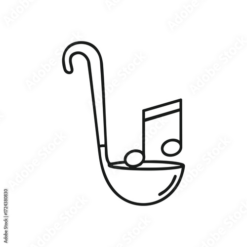 Culinary Melody Spoon Icon. An elegant graphic of a serving utensil containing tuneful symbols, signifying the delightful blend of cuisine and rhythm.