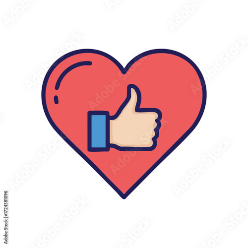 Positive Heart Approval Icon. This graphic represents agreement and affection. It conveys excellent feedback and popular content for digital interactions or wellness.