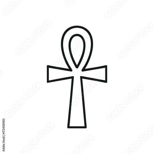 Ancient Ankh Symbol Outline. Stylized Egyptian hieroglyph representing eternal existence. This sacred emblem signifies vitality, prosperity, and immortality.