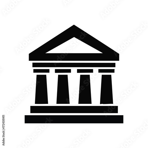 Classical Pediment Building Icon. Vector illustration of a majestic edifice with columns and triangular roof. Represents law, finance, education, and formal organizations.